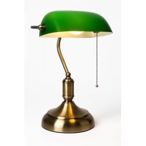 KONTARBOOR Lampe de Bureau Banquier Vintage – Métal couleur Bronze & Abat-Jour en Verre Vert, Interrupteur Chaînette, Ampoule E27 Incluse, 220V, Classe Énergétique A (KONTARBOOR, neuf)
