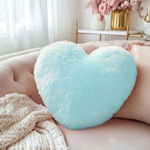 Coussin en forme de c&oelig;ur moelleux - 36 x 46 cm - Bleu clair - En forme de c&oelig;ur - Coussin d&eacute;coratif en forme de c&oelig;ur - Cadeau pour salon, canap&eacute;, chambre d'enfant, chambre &agrave; coucher (BozeRICH, neuf)
