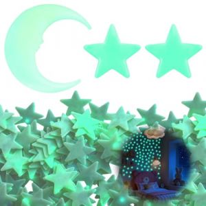 &Eacute;toiles Phosphorescentes Plafond, Stickers Muraux Enfants avec Lune Fluorescente, D&eacute;coration Chambre Fille Gar&ccedil;on, Autocollants &Eacute;toiles Phosphorescentes pour Plafond et Murs, 100 Pi&egrave;ces (HaoKongDaCheng, neuf)