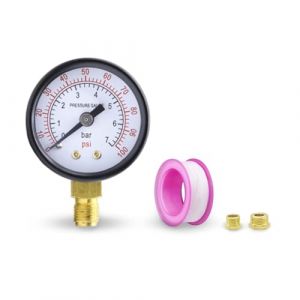 42 mm Manom&egrave;tre de pression de piscine, 7 bars, (100 psi), Manom&egrave;tre de pression d'eau avec manom&egrave;tre, Manom&egrave;tre de pression d'eau, Manom&egrave;tre Filtre Piscine, avec 2 adaptateurs 3/8 et 1/2, ruban brut (nuoyikeji, neuf)