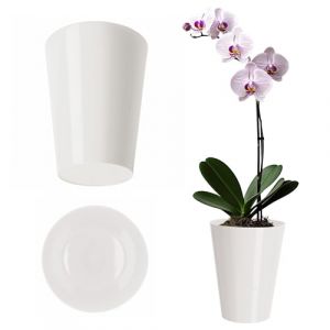KADAX Pot de fleurs, pot &agrave; orchid&eacute;es &eacute;lanc&eacute;, bac &agrave; plantes sobre, pot de fleurs pour orchid&eacute;e, orchis, marguerites, cache-pot pour cuisine et salon (⌀ 13cm, rond, blanc) (KADAX, neuf)