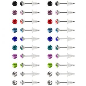 Kurtzy 20 Paires Boucle d’Oreille Clou Rond en Zirconium avec Boîte - 4 mm - 9 Couleurs de Pierres Naissance, Acier Inoxydable avec Embouts en Caoutchouc Souple - Piercing d Oreille Femme et Fille (Tinyyo Europe, neuf)