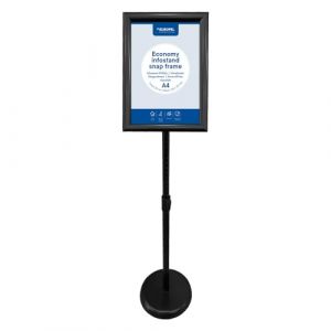 Europel Porte-affiche Economy sur pied, cadre clipsable A4 noir 25mm, portrait ou paysage, hauteur r&eacute;glable, Pr&eacute;sentoir pour posters, enseignes, publicit&eacute;, menu, boutique, h&ocirc;tel, restaurant (FOURNITURES BUSINESS, neuf)