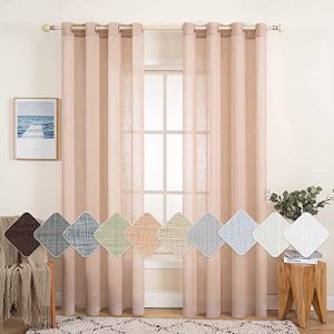 MIULEE Lot de 2 Rideaux Voilages de Fenêtre Lin Imitation Transparents Décorative à Oeillet Voile de Fenêtre Draperie Intérieur Elegant Vintage pour Chmabre Salon Bureau 140x260cm(LXH) Rose Champagne (MIULEE HOME, neuf)