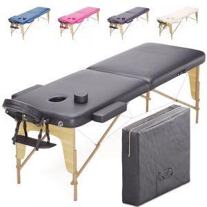 BELTOM Table de Massage 2 Zones Portables Cosmetique lit esthetique avec Panneau Reiki + Sac - Noir (Beltom, neuf)