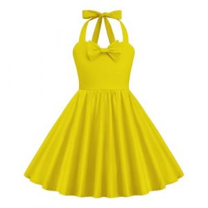 Robe Cérémonie Vintage Fille Enfant Robe Rockabilly Année 50/60 Retro à Pois Polka Dot Imprimé Floral Robe Pin Up de Soirée Fête Cocktail Noël Mariage sans Manches A-Ligne Dress Princesse 3-8 Ans (⭐⭐⭐⭐⭐AEGJEGVD(5-15 jours Arrivé), neuf)