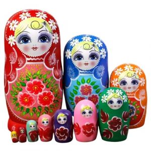 HoveeLuty Poupées Russes gigognes 10 pièces/Ensemble poupée matriochka empilable en Bois pour Enfants Enfants Adultes décoration d'étagère à la Maison poupées Russes gigognes poupée matriochka (thouandWei, neuf)