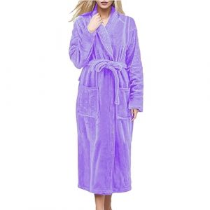 Robe de Chambre Femme Polaire - Confortable Chaude Polaire Peignoirs Couleur Unie &Eacute;paissi Hiver Longue Robe de Chambre L&acirc;che Cordon &agrave; La Taille V&ecirc;tements de Nuit pour Sommeil et Bain,Violet,M (iyutaomao, neuf)