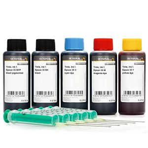 5X 250 ML Encre d'impression Compatible pour Epson 33, Epson Expression Premium XP-530, XP-540, XP-630, XP-635, XP-640, XP-645, XP-830, XP-900, XP-7100 CMYK, Encre de Recharge (Non OEM) (Octopus Concept GmbH, neuf)