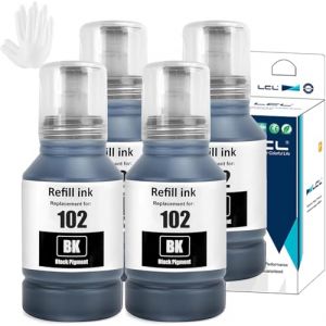LCL 102 Encre Compatible avec Epson 102 Noir Bouteille d'encre Compatible pour Epson EcoTank ET-2700 ET-2750 ET-2751 ET-2756 ET-2850 ET-2856 ET-3700 ET-3750 ET-4750 ET-4850 ET-4856 ET-15000(4-Pack) (Great Office, neuf)