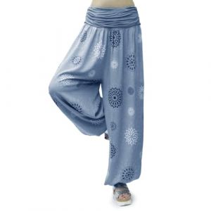 Gloop HS201701 Pantalon bouffant pour femme, pantalon sarouel, pantalon de loisirs, pantalon d'été, pantalon à motif floral ou couleurs unies, Bleu clair gris 13024a40, XL/3XL (Gloop, neuf)