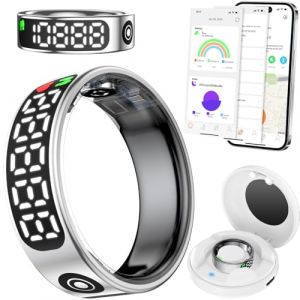 Fileeyn Smar Ring avec Affichage LED, Fréquence Cardiaque/SpO2/Sommeil/Fitness Tracker, Bague Connectée Homme Femme, IP68 Étanche, APP Compatible avec iOS/Android, Taille 8, Argent (Market Online SRL, neuf)