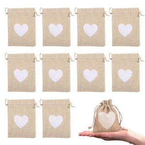Juguta 10Pcs Motif de Coeur Sachets en Toile de Jute Pochettes 10 * 8CM, Petit Pochon Dragees pour Dragees Mariage pour Bonbons Adeaux Cadeau Bapt&ecirc;me Anniversaire No&euml;l P&acirc;ques (ROXYROX FASHION, neuf)