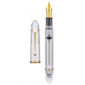 Asvine V800 Stylo-plume - Syst&egrave;me de remplissage sous vide avec grande capacit&eacute; d'encre - Plume lisse num&eacute;ro 8 extra fine avec &eacute;tui cadeau et cl&eacute; - Acrylique clair dor&eacute; (Eorfa Direct, neuf)
