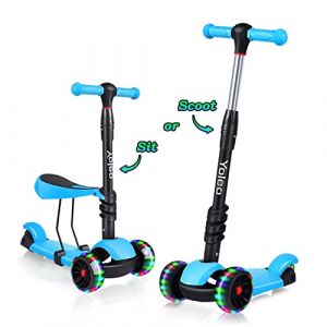 YOLEO Trottinette avec Siège 3 en 1, 3 Roues Plateau Antidérapant LED, Patinette réglable en Hauteur,Idéal pour Les Enfants de 2 a 8 Ans (YJL GrowTime EU, neuf)