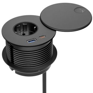 Airmom Bloc Prise Encastrable USB C PD 20W, Prise Encastrable Plan de Travail Noir avec USB A et C, Câble de 2m, 80 mm de Diamètre (Airmom, neuf)