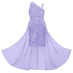 GRACE KARIN Petite Fille Robe Brillante Asymétrique sans Manches Lâche Festive Party Robe pour Enfants Été Violet Clair à Paillettes 12 Ans (Zexxxy, neuf)