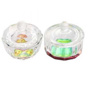 Healifty 2 pi&egrave;ces Verres Crystal Nail Art avec Couvercles R&eacute;cipients pour Liquides Manucure Tasses Verre Transparentes Octogonale et Faces Outils Professionnels pour Salon et Usage (Madonna Tied, neuf)