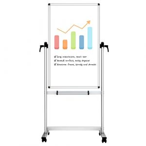 VIZ-PRO Tableau blanc mobile pivotant magnétique double face, cadre en aluminium 120 x 60 cm (AUCS, neuf)
