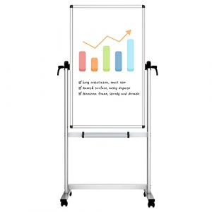 VIZ-PRO Tableau blanc mobile pivotant magnétique Double face, cadre en aluminium 1200 x 600 mm (AUCS, neuf)