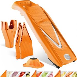 Coupe-Légumes Börner V5 (Starter Set) • Mandoline en V pour tranches, bâtonnets & dés de différentes tailles • Mandoline avec lame en acier inoxydable • Mandoline réglable • Orange (Börner Distribution International GmbH, neuf)