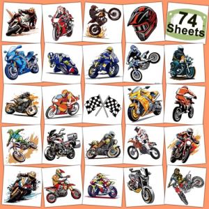 CHARLENT Tatouages ​​Temporaires de Moto Tout-Terrain pour Les Fêtes D'enfants - 74 Feuilles Individuelles de Tatouages de Moto pour Garçons, Cadeaux de Fête D'anniversaire de Motocross (xujiangtao shop, neuf)