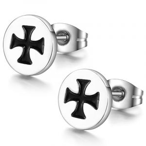 BOBIJOO JEWELRY - Boucles d'Oreilles Clou Croix de Malte Noire Mixte Acier Inoxydable Templier Chevalier Celtique (ANGELYK, neuf)