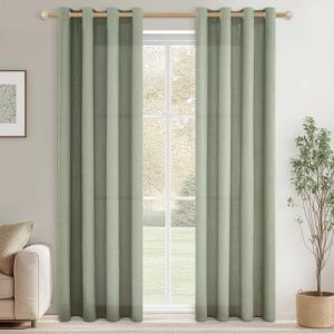 CUTEWIND Rideau Voilage en Lin Translucide pour Salon Moderne 140x215 CM Lot de 2 Panneaux de Rideaux Voilages Int&eacute;rieurs &agrave; Oeillets Rideau Voile Vert Sauge pour Porte Fenetre Chambre Adulte (CUTEWIND HOME, neuf)