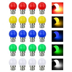 VIRANSHEN Lot de 20, Ampoule LED Couleur B22 3W &eacute;quivalente 30W 240LM B22 Ba&iuml;onnette Ampoules Guirlande Couleur Ampoules Multicolore pour Maison F&ecirc;te D&eacute;coration d'ambiance Rouge Jaune Bleu Vert Blanc (V-TOO, neuf)