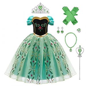 IWEMEK Filles D&eacute;guisements Princesse Anna Robe + Accessoires Reine des Neige 2 Costume de Carnaval Halloween No&euml;l Robes de f&ecirc;te Soir&eacute;e C&eacute;r&eacute;monie Habill&eacute;e Anniversaire V&ecirc;tements Vert Set 3-4 Ans (IWEMEK, neuf)