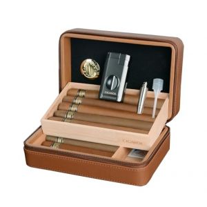 Volenx Bo&icirc;te &agrave; Cigare en Cuir avec Briquet, Cave &agrave; Cigare Portable de Voyage pour 10 Cigares, Superbe Cadeau pour Hommes (cigarol, neuf)