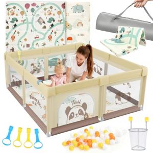 SOFTHOM Parc pour b&eacute;b&eacute; 180 x 200 cm avec matelas, grand parc pour b&eacute;b&eacute; avec tapis de jeu, fond antid&eacute;rapant et filet respirant, aire de jeux stable et s&ucirc;re, int&eacute;rieur/ext&eacute;rieur (SOFTHOM, neuf)