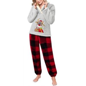 Tuopuda Pyjama Noel Pilou Pilou Femme Chauds Polaire 2 pi&egrave;ces, Wapiti Imprim&eacute; Haut Tops avec Pyjama Pantalon Doux Nightwear V&ecirc;tements de Maison Idee Cadeau Femme Maman Mamie, Gris, XXL (GHF-Direct, neuf)