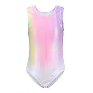 IBAKOM Enfant Filles Gymnastique Ballet Justaucorps Sans manches Danse Body scintillant une pièce Danse justaucorps Vêtements de danse Arc-en-ciel - violet 7-8 ans (ZhuL, neuf)