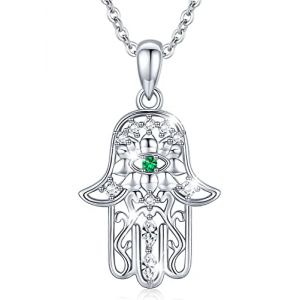 Collier Main de Fatma en Argent Sterling 925, Pendentif Main de Fatma Argent et Gemme Bijoux, Hamsa pendentif Vintage Evil Eye charme de lotus sacr&eacute; Cadeaux pour Petite Amie Femme Maman (Aniu, neuf)
