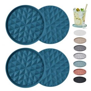 Wingcases Dessous de Verre en Silicone pour Boissons [4 Packs], sous-Verres, Tapis de Protection pour Table - Décoration de Table de Café, Cadeau pour Toutes Les Occasions, Bleu Foncé (Wingcase, neuf)