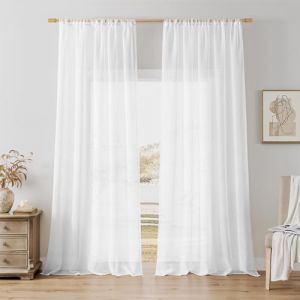 Softalker Rideaux Salon Blanc 240 x 140 cm Voilage Effet Lin Transparent Élégant Voile Rideau Voilages Intérieurs avec Tige de Poche pour Chambre Salle à Manger Chambre Cuisine Enfant Balcon, 2 Pièce (Softalker, neuf)