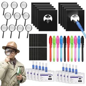 Kit Détective Enfant 50 Pièces, avec Stylo UV Carnet de Notes Cartes D'identité de Détective avec Clip Loupes, Kit Espion Enfant pour Jeu de Rôle de Détective Cadeaux d'anniversaire pour Enfants (Libershine-Uk, neuf)