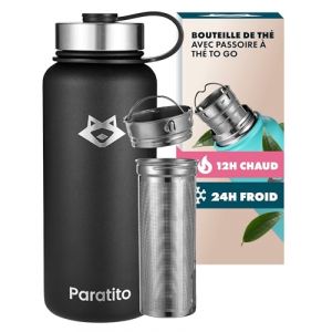 Paratito® Thermos Thé et Café Isotherme avec Infuseur à Thé et Fruits – Gourde Infuseur Thé 1L en Acier Inoxydable – Bouteille Thermos pour Bureau, Yoga, Voyage – Théière avec Infuseur (Paratito, neuf)