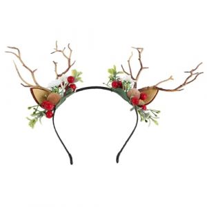SHERCHPRY Bandeau En Bois De Cerf Bandeau Accessoires De No&euml;l Festifs Cerceau En Poils D'animaux -t&ecirc;te En Bois De Renne De No&euml;l Cerceau De Cheveux De Cerf Coiffe De F&ecirc;te M&eacute;tal (Dnna Huang, neuf)