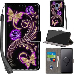 PHINIENLAND Coque pour Samsung Galaxy S9 Plus Cover [Housse en Cuir PU Premium] [Etui &agrave; Rabat] [Pochette de Portefeuille], &Eacute;tui de Protection pour Samsung S9 Plus,Papillon dor&eacute; (TYLP BUSINESS, neuf)