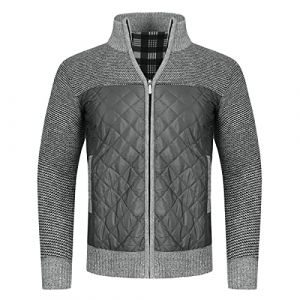 YOUTHUP Cardigan Hommes Veste en Maille Ouvrez-Front Zipp&eacute; Gilet Tricot&eacute; Chaude Veste d'hiver Doubl&eacute; en Polaire, Gris Clair, M (Easyishome Store, neuf)