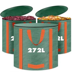 LUOJINYI Lot de 3 sacs &agrave; d&eacute;chets de jardin de 272 l, solides, autoportants, avec couvercle et poign&eacute;es, r&eacute;utilisables, ramasse-feuilles verts, ramasse-feuilles pour coupe verte, tonte de gazon (AUTORULATE STAR S.R.L., neuf)