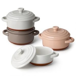 MALACASA S&eacute;rie TARA.BAKE,Mini Cocottes avec Couvercles en Porcelaine, Petits Ramequins 440ml Individuelles, Plats &agrave; Four Rondes avec Poign&eacute;es 4 Pi&egrave;ces pour Souffl&eacute;, Cr&egrave;me Br&ucirc;l&eacute;e, G&acirc;teau, Lasagnes (MALACASA Elegant Tableware Store, neuf)