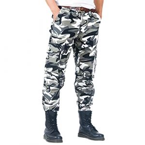 Pantalons Pour Hommes Militaire Tactique Camouflage Cargo Salopette Formation Travail Hors Route Arm&eacute;e V&ecirc;tements Masculins Baggy Grande Taille Pantalon Droit Pour Hommes Camouflage blanc 3XL (hanzhuo, neuf)