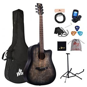 Winzz Guitare Acoustique 4/4 Débutant, Guitare Country et Folk 41 Pouces (Gravure Vintage) Noir (AILEEN Music, neuf)