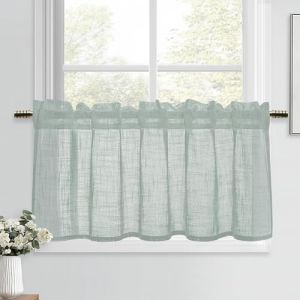 DWCN Rideau Voilage Court Cuisine Gris-Vert 45 x 120 cm (H x l) Rideaux Brise-Bise Int&eacute;rieurs Translucides Style Lin Moderne pour Evier Placard Fenetre Chambre a Coucher Lot de 1 (DWCN EU, neuf)