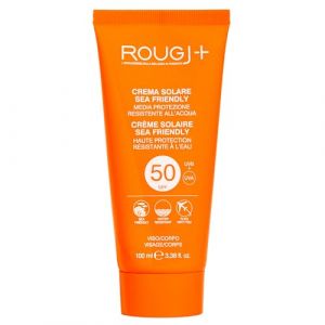 Rougj Cr&egrave;me Solaire SPF 50+ Visage & Corps 100 ml &ndash; Protection Solaire Tr&egrave;s Haute, R&eacute;sistante &agrave; l&rsquo;Eau, Peaux Sensibles, Sans Parfum &ndash; Dermatologiquement Test&eacute;e &ndash; Made in Italy (Rougj, neuf)
