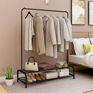 JURMERRY Portant Penderie à vêtements Tringle Meuble Métal Porte-Manteau étagère pour Chaussures Rangement,Noir (JELUTE, neuf)