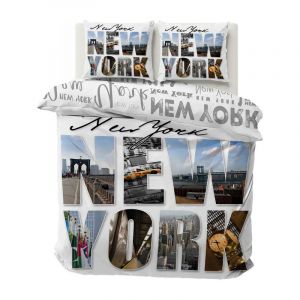 Boceoey Housse de Couette 220x240 New York Parure de Lit Adulte Réversible avec Fermeture Éclair, Housse Couette 2 Personnes Imprimée en Microfibre et 2 Taie d'oreiller 65x65 cm (Gengl, neuf)